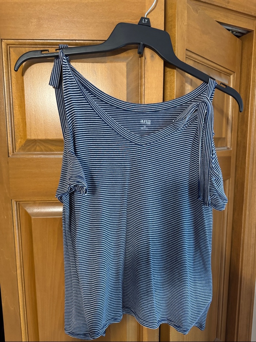 a.n.a Navy and White Striped Cold-Shoulder Tank Top